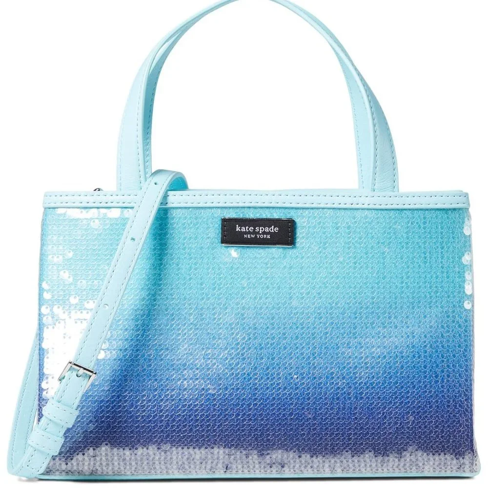 kate spade new york $398 Sam Icon Ombre Sequin Fabric Small Tote Pool NWT